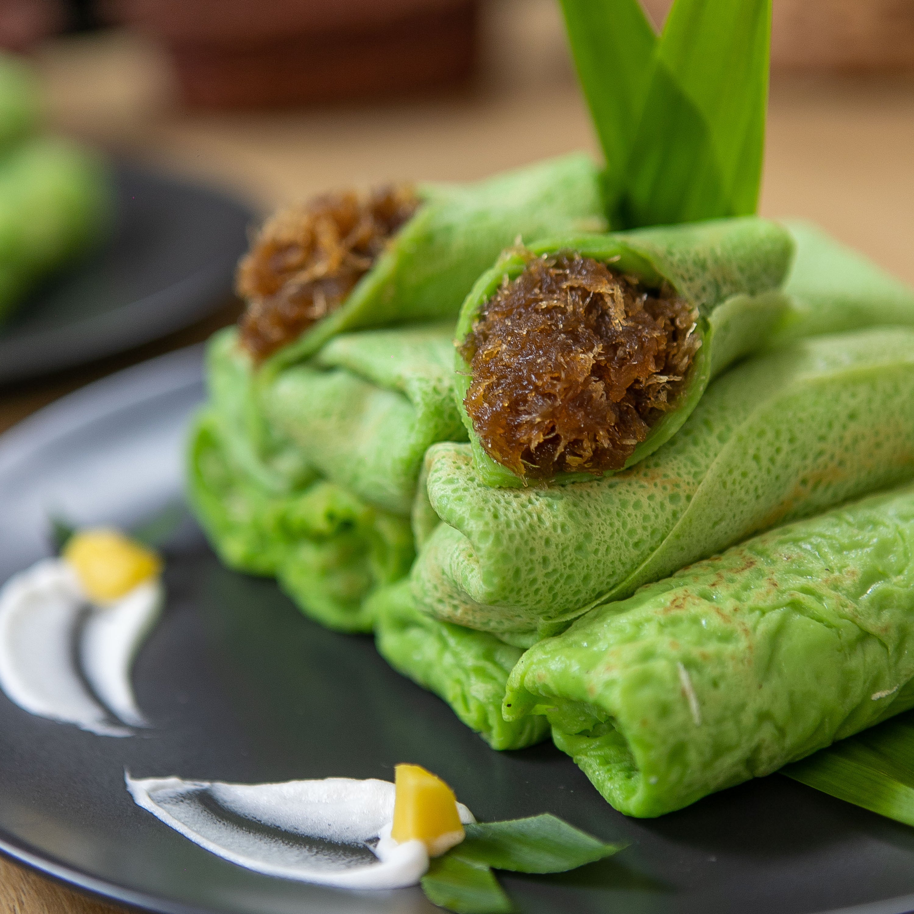 Gluten free Dadar Gulung - Traditional Indonesian Pancakes filled with shredded coconut
